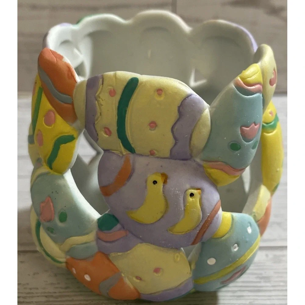 Vintage Set of 6 Pastel Easter Egg Tea Light‎ Or Votive Candle Holders New Open